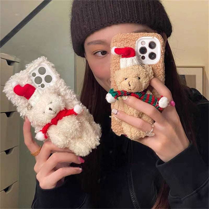NOLVAREO™ Christmas Teddy Plush iPhone Case – Cozy, Cute & Festive
