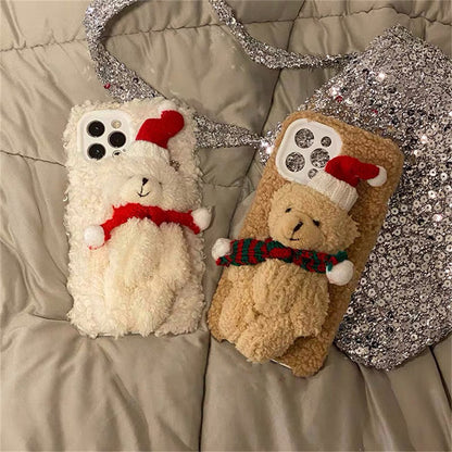 NOLVAREO™ Christmas Teddy Plush iPhone Case – Cozy, Cute & Festive
