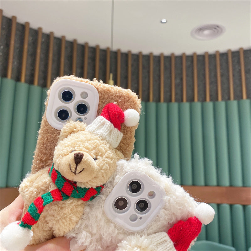 NOLVAREO™ Christmas Teddy Plush iPhone Case – Cozy, Cute & Festive